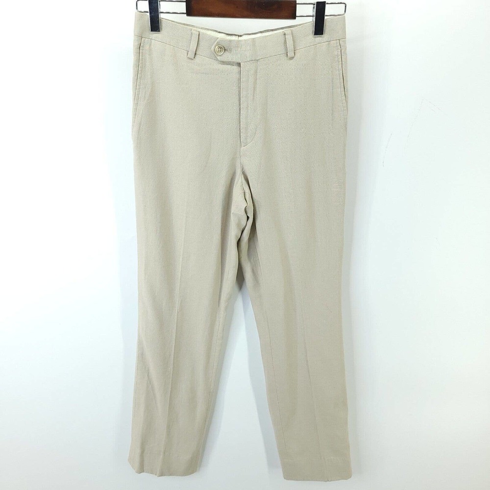 Michael Kors Mens Ivory Flat Front Mid Rise Pull On Linen Dress Pant Sz 28 x 26